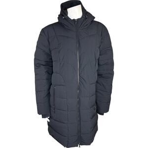 Nuage Stretch Puffer Coat with Attached Hood Black Large Full-Zip Winter Pockets